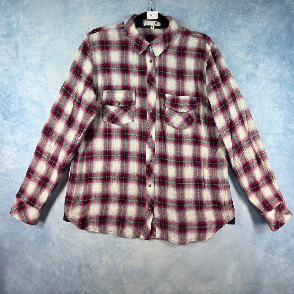 KUT from the Kloth Womens Red Plaid Flannel Snap Front Shirt ST10302 Size M